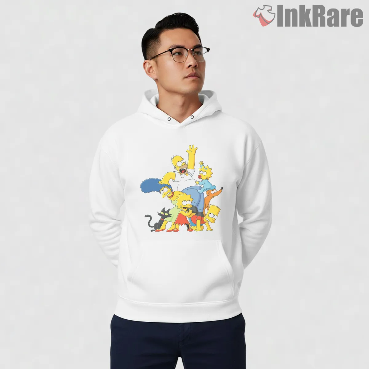 Simpsons Family Pyramid Chaos Stack Cartoon Shirt on white hoodie for men graphic tee