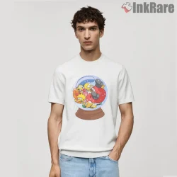 Simpsons Family Snow Globe Chaos Winter Scene Shirt on white short sleeve shirt for men graphic tee