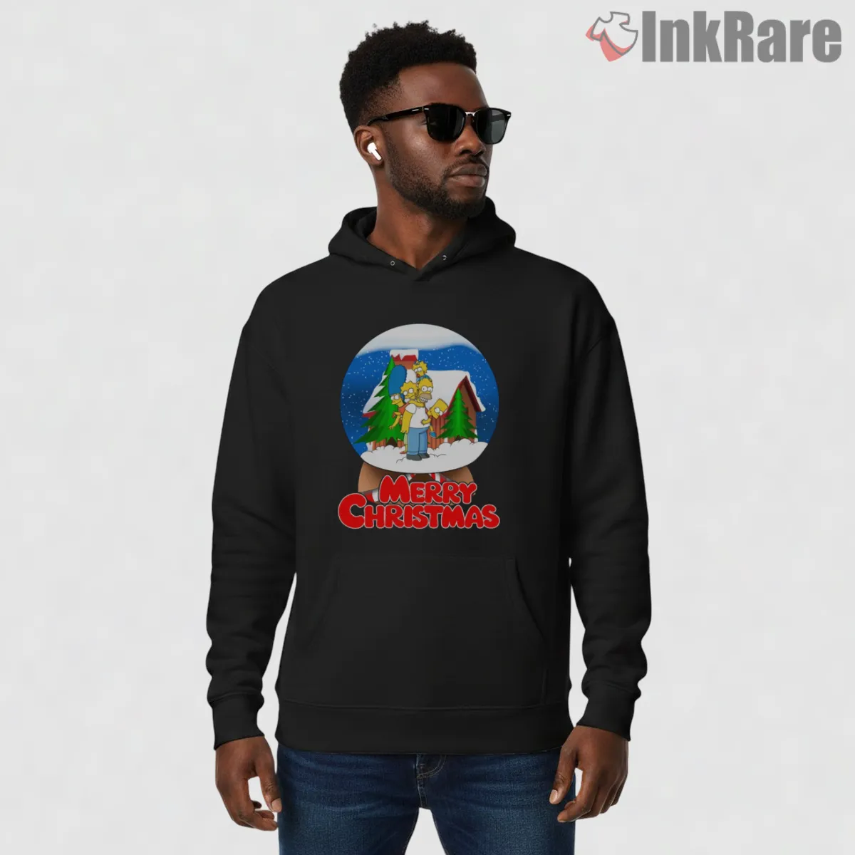 Simpsons Family Snow Globe Merry Christmas Cartoon Shirt on black hoodie for men graphic tee