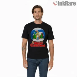 Simpsons Family Snow Globe Merry Christmas Cartoon Shirt on black short sleeve shirt for men graphic tee