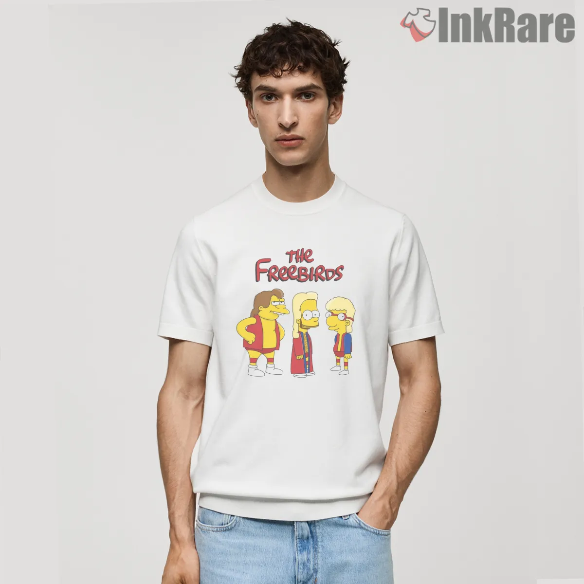 Simpsons Freebirds Wrestling Parody Trio Cartoon Short Sleeve White Simpsons Freebirds Wrestling Parody Trio Cartoon Shirt on white short sleeve shirt for men graphic tee