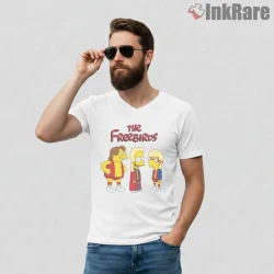 Simpsons Freebirds Wrestling Parody Trio Cartoon Shirt on white v-neck shirt for men graphic tee