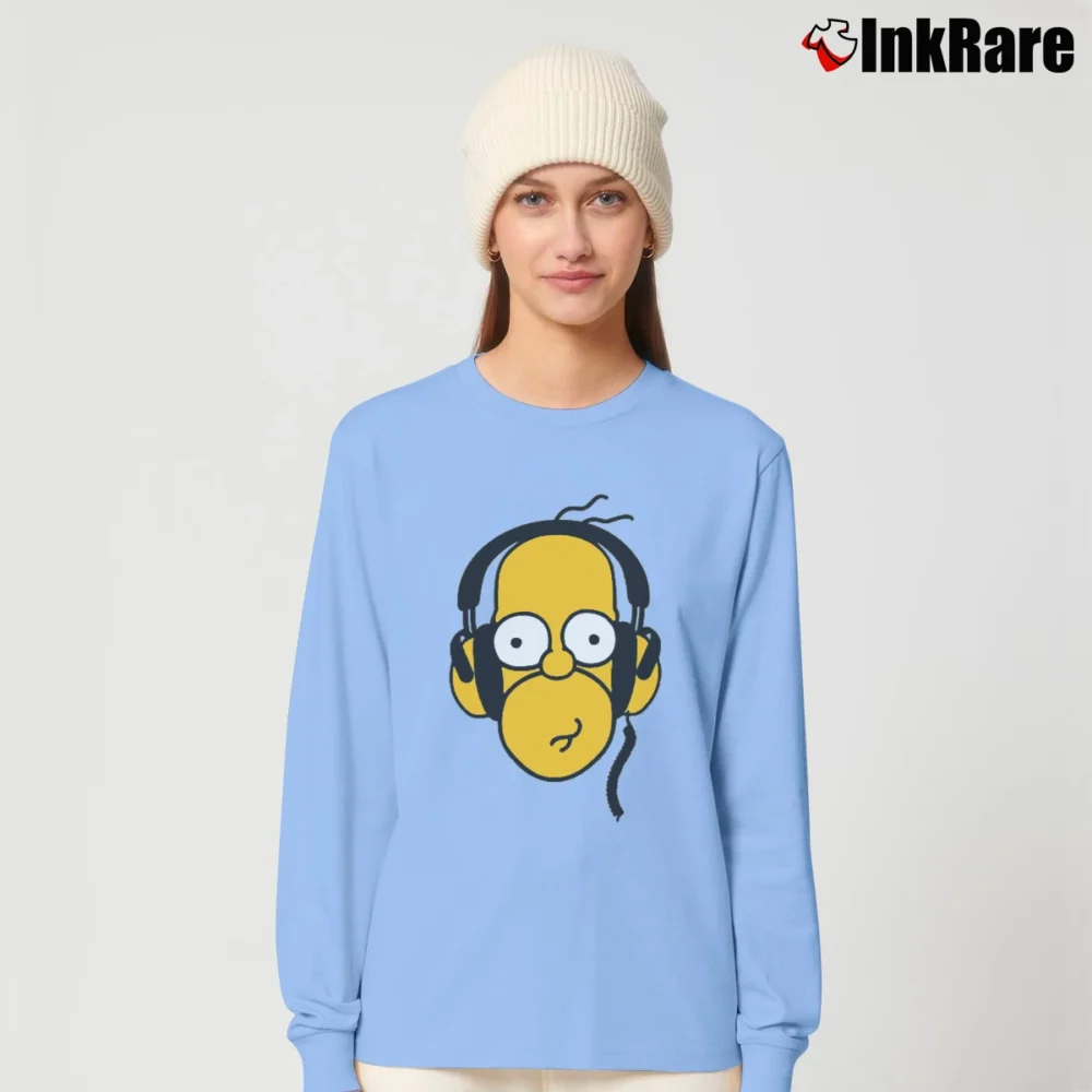 Women’s Simpsons Homer Headphones Cool Cartoon Music Long-Sleeve Top in light blue | Sleek, Versatile, All-Season