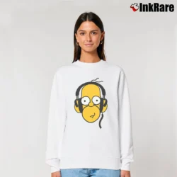 Women’s Simpsons Homer Headphones Cool Cartoon Music Relaxed Sweatshirt in white | Soft, Laid-Back Vibe