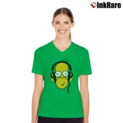 Women’s Simpsons Homer Headphones Cool Cartoon Music V-Neck Tee in irish green | Chic Neckline, Soft Texture