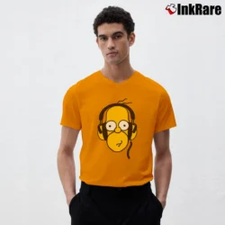 Men’s Simpsons Homer Headphones Cool Cartoon Music V-Neck Tee in orange | Sharp, Breathable, Everyday Staple