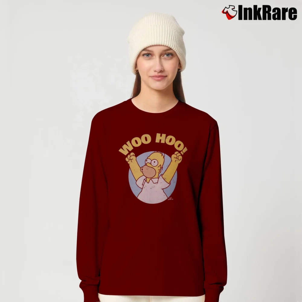 Women’s Simpsons Homer Woo Hoo Long-Sleeve Top in maroon | Sleek, Versatile, All-Season