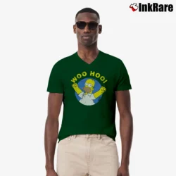 Men’s Simpsons Homer Woo Hoo V-Neck Tee in forest green | Sharp, Breathable, Everyday Staple