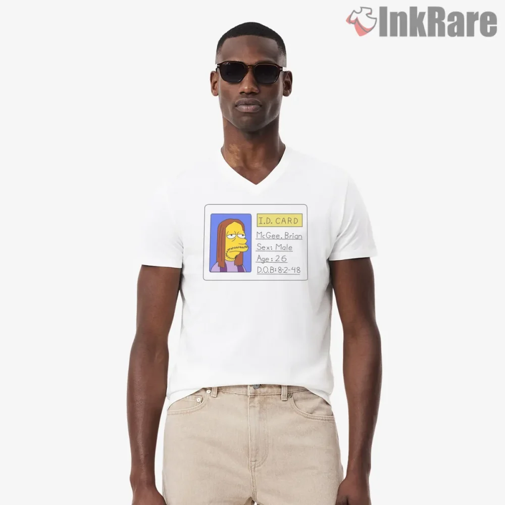 Simpsons Id Card When I Was 17 Character Joke Shirt on white v-neck shirt for men graphic tee