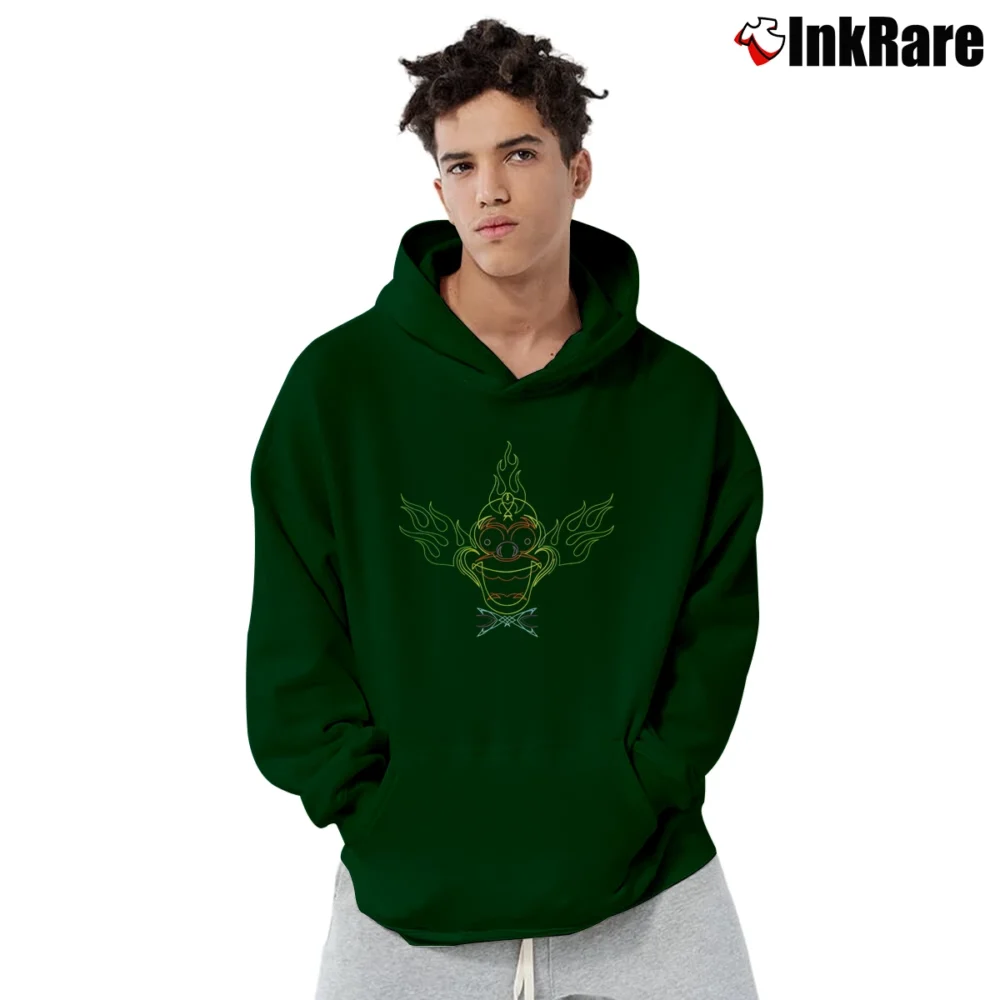 Men’s Simpsons Krusty Pinstripe Pullover Hoodie in forest green | Cozy, Durable, Modern Fit
