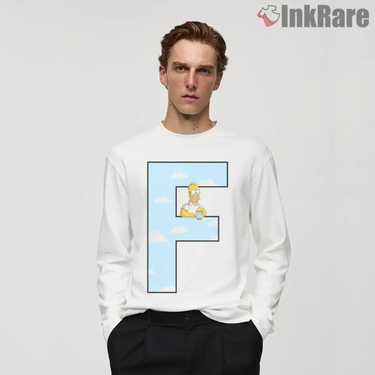 Simpsons Letter Minimal Sky Texture Cartoon Shirt on white long sleeve shirt for men graphic tee