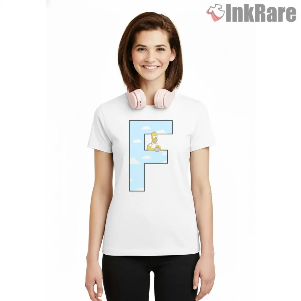 Simpsons Letter Minimal Sky Texture Cartoon Shirt on white short sleeve shirt for women graphic tee