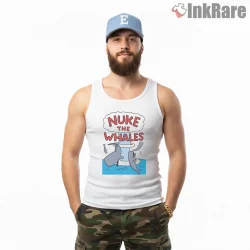 Simpsons Nuke The Whales Dark Humor Parody Shirt on white tank top for men graphic tee
