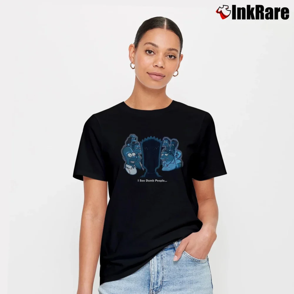 Women’s Simpsons S M Black Ghost Bart Simpson Homer Simpson Sixth Sense I See Numb People Cartoon Signature T-Shirt in black | Soft, Flattering Fit