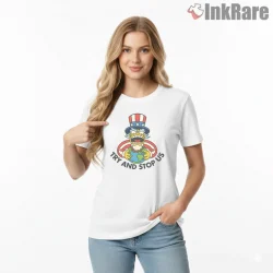 Simpsons Uncle Sam Parody Try And Stop Us Vintage Shirt on white short sleeve shirt for women graphic tee