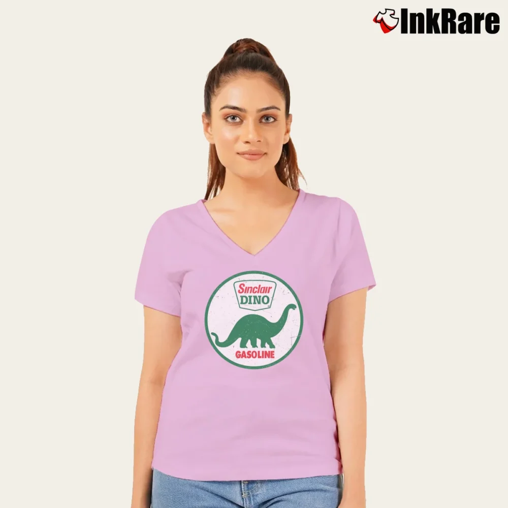 Women’s Sinclair Dino Classic Logo V-Neck Tee in light pink | Chic Neckline, Soft Texture