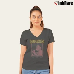 Women’s sister nancy jamaican singer dancehall reggae icon V-Neck Tee in charcoal | Chic Neckline, Soft Texture
