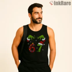 Six Seven Grinch Hands Meme Christmas Shirt on black tank top for men graphic tee