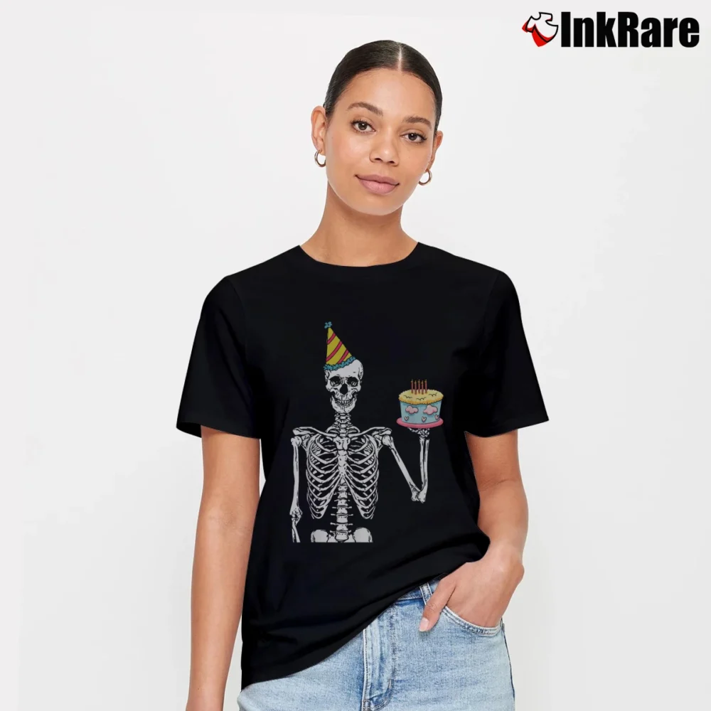 Women’s Skeleton Birthday Party Lazy Halloween Costume T-Shirt in black | Soft, Flattering Fit