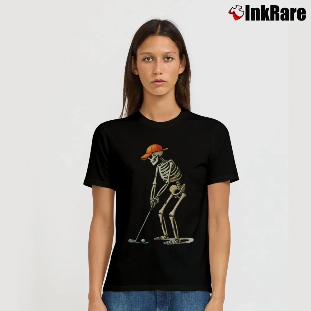 Women’s Skeleton Golf Halloween Golfer Funny T-Shirt in black | Soft, Flattering Fit