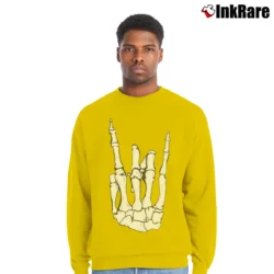 Men’s Skeleton Hand Rock On Crewneck Sweatshirt in yellow | Cozy Fabric, Clean Style