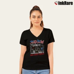 Women’s Skid Row Concert Skids Across America 1989 V-Neck Tee in black | Chic Neckline, Soft Texture