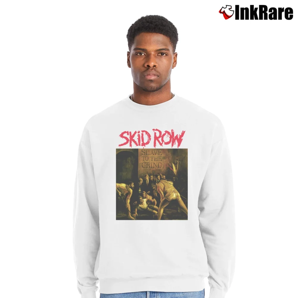 Men’s Skid Row Slave To The Grind Crewneck Sweatshirt in white | Cozy Fabric, Clean Style