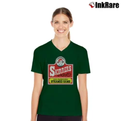 Women’s Skinners Old Fashioned Steamed Hams Simpsons V-Neck Tee in forest green | Chic Neckline, Soft Texture