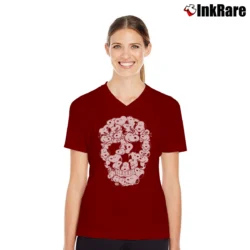 Women’s Skull Cap Snoopy Lover Gift V-Neck Tee in maroon | Chic Neckline, Soft Texture