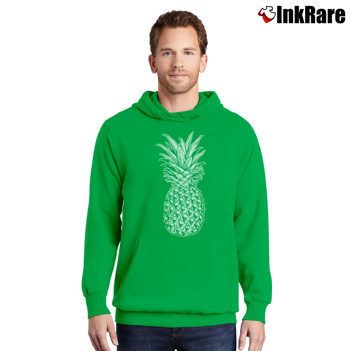 Men’s Skull Pineapple Retro Style Hipster Pullover Hoodie in irish green | Cozy, Durable, Modern Fit