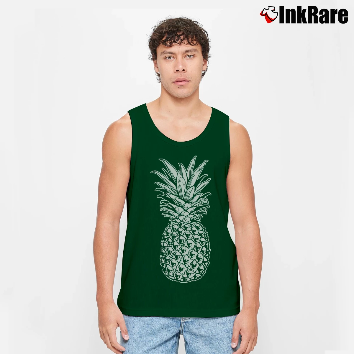 Men’s Skull Pineapple Retro Style Hipster Tank Top in forest green | Breathable, Active-Friendly Design
