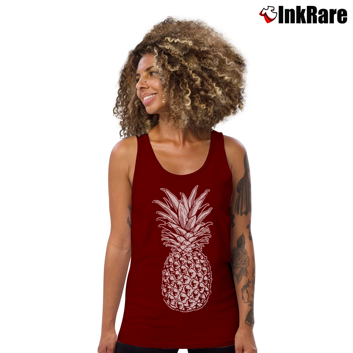 Women’s Skull Pineapple Retro Style Hipster Tank Top in maroon | Lightweight, Movement-Friendly