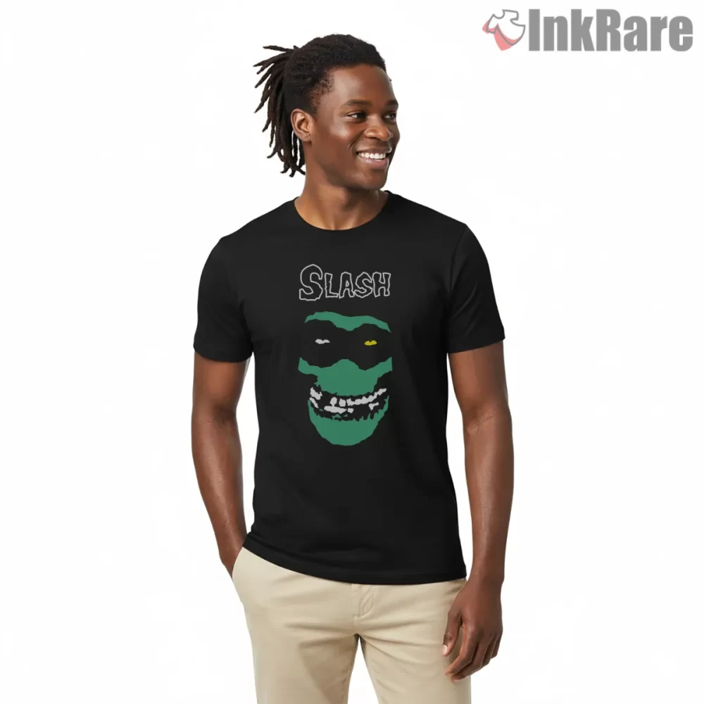 Slash Green Mask Skull Grin Parody Shirt on black short sleeve shirt for men graphic tee
