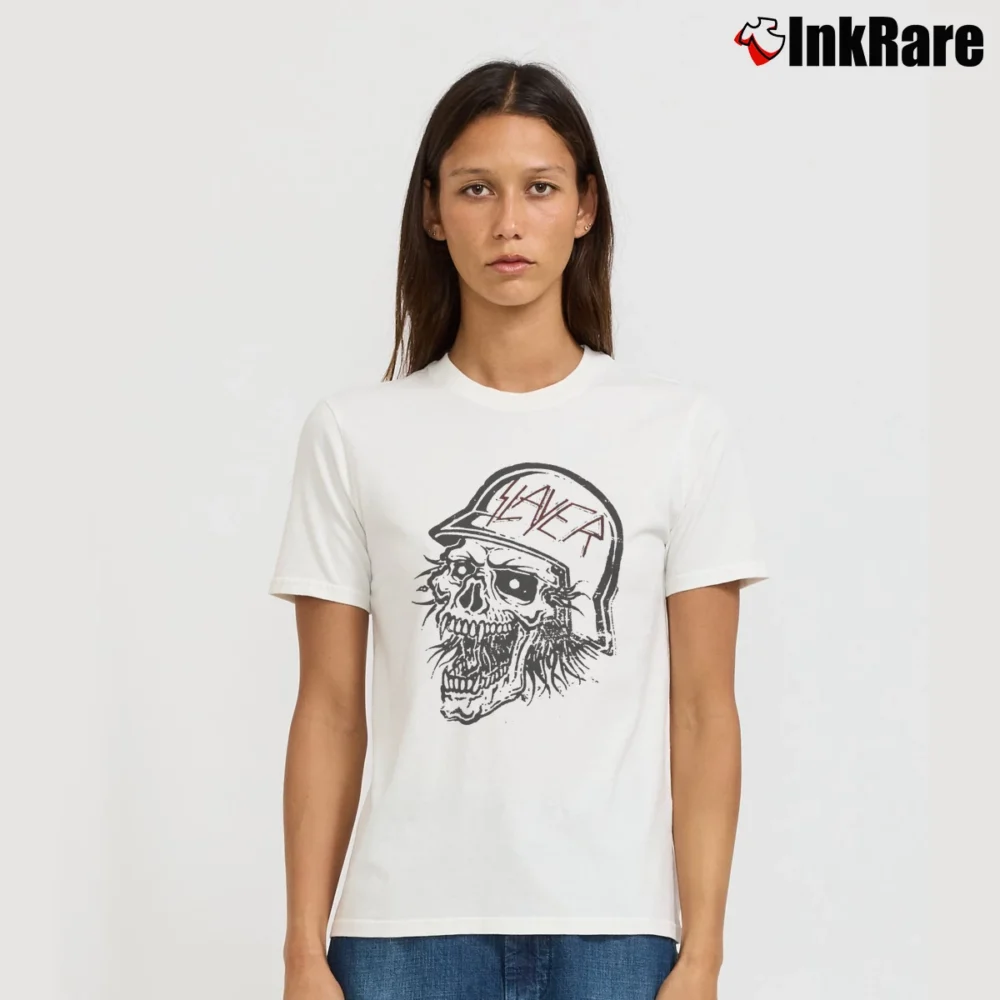 Women’s Slayer Band Skull T-Shirt in white | Soft, Flattering Fit