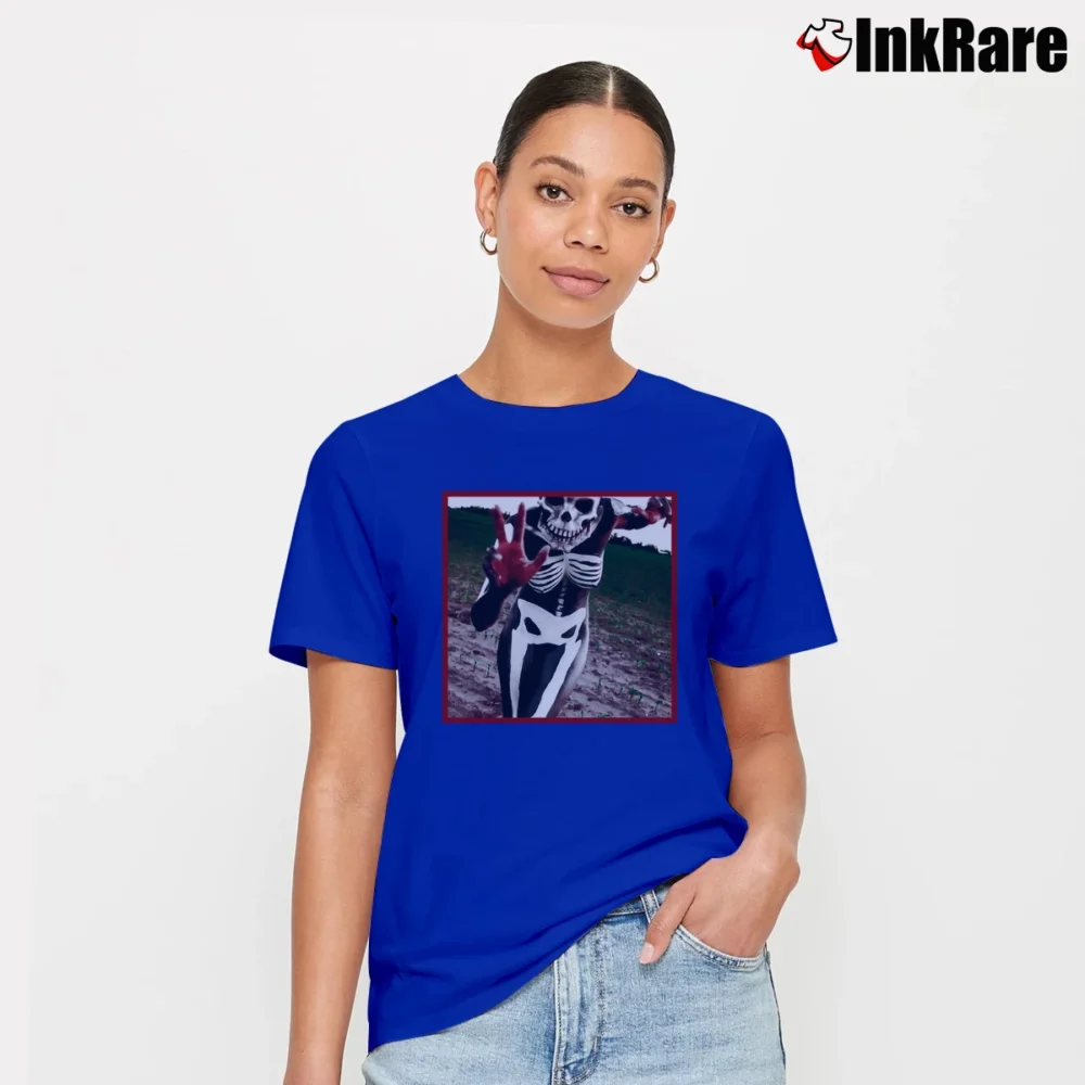 Women’s Slipknot Skeleton Body Horror Rock Signature T-Shirt in royal blue | Soft, Flattering Fit