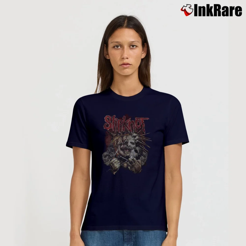 Women’s Slipknot Torn Apart Metal Band Signature T-Shirt in navy | Soft, Flattering Fit