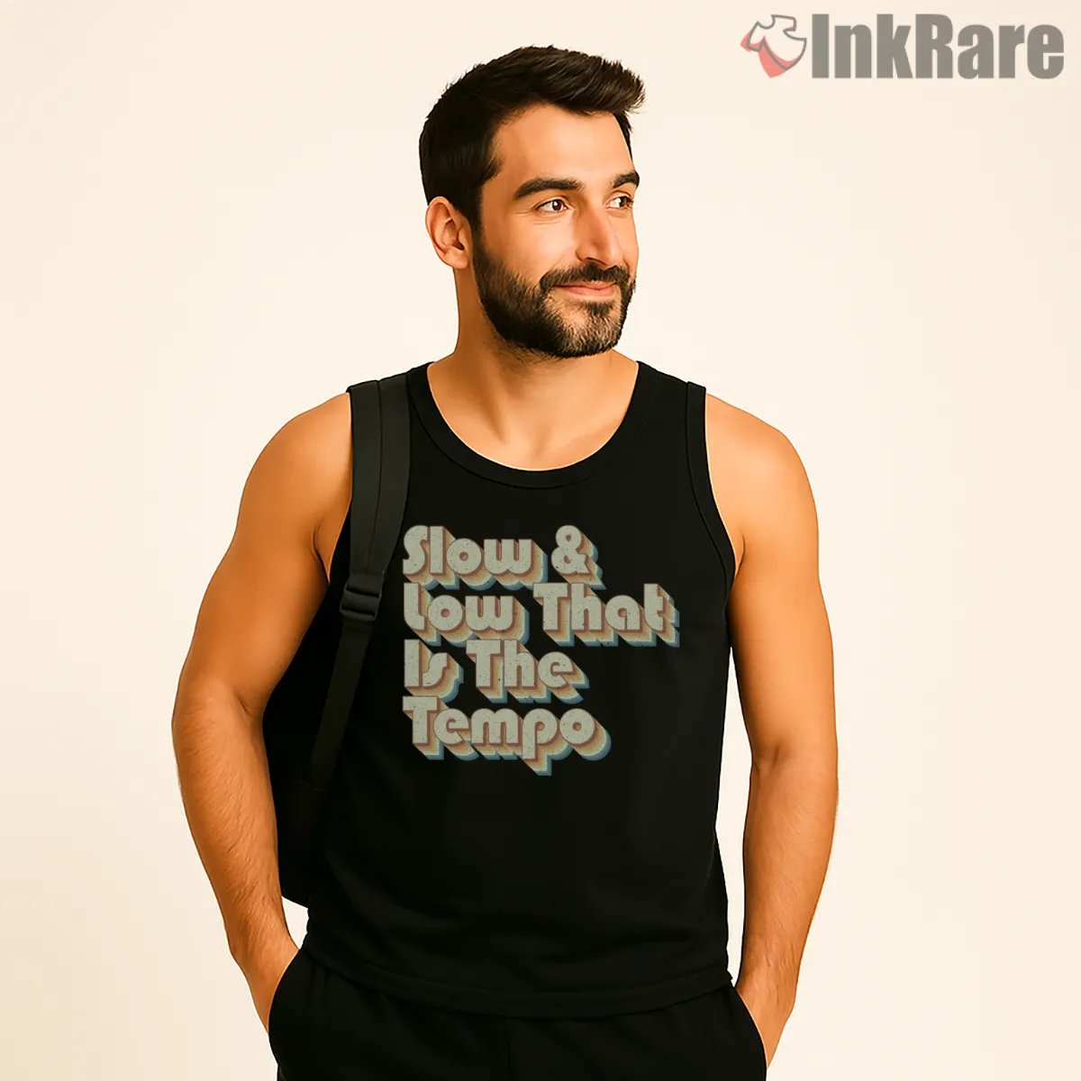 Slow And Low That Is The Tempo Retro Lettering Tank Top Black Slow And Low That Is The Tempo Retro Lettering Shirt on black tank top for men graphic tee