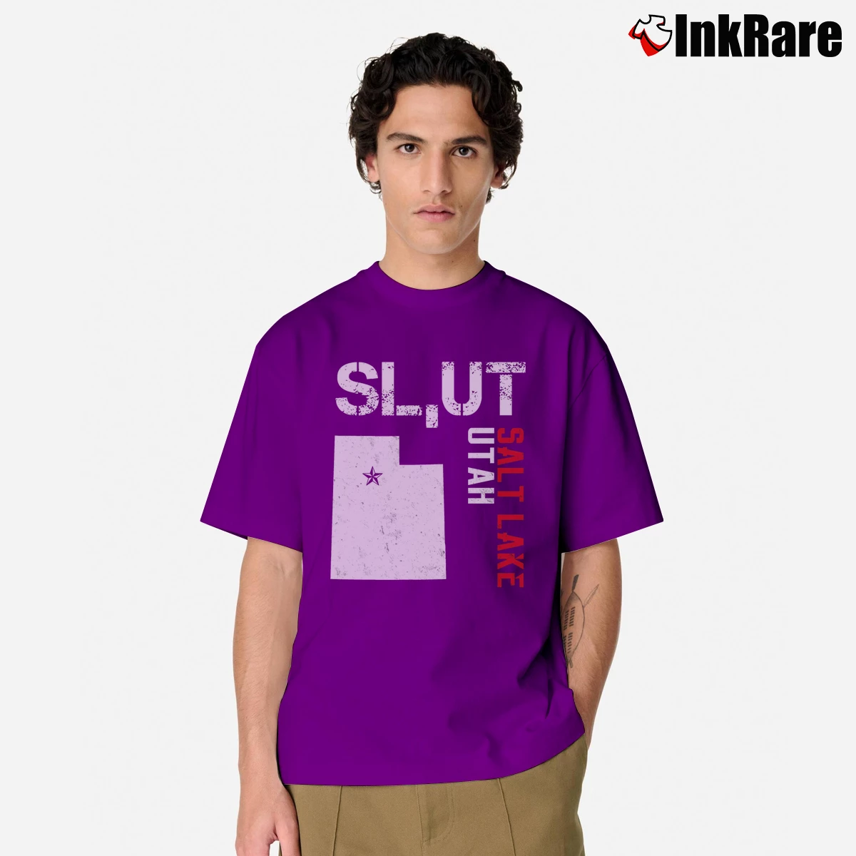 Men’s Slut Salt Lake Utah Mormon Political Statement Classic T-Shirt in purple | Soft, Breathable Everyday Wear