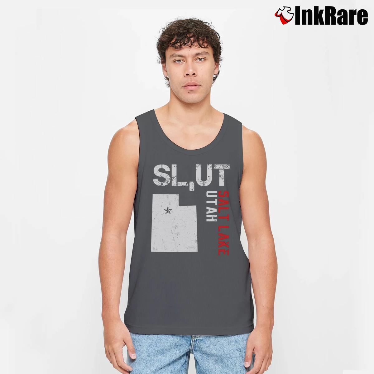 Men’s Slut Salt Lake Utah Mormon Political Statement Tank Top in charcoal | Breathable, Active-Friendly Design