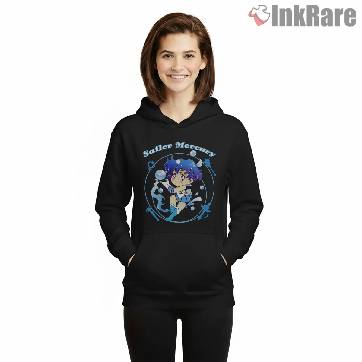 Smart And Bubbly Sailor Mercury Cartoon Shirt on black hoodie for women graphic tee