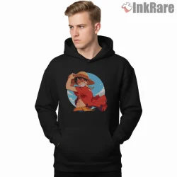 Smiling Monkey D Luffy Straw Hat Adventure Anime Shirt on black hoodie for men graphic tee