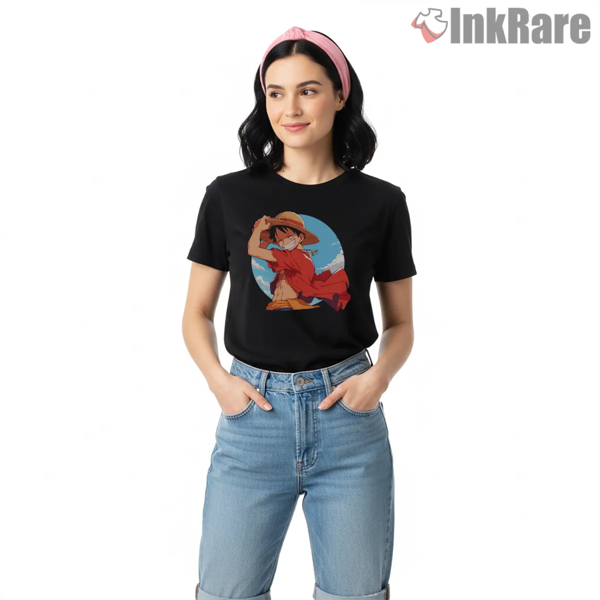 Smiling Monkey D Luffy Straw Hat Adventure Anime Shirt on black short sleeve shirt for women graphic tee