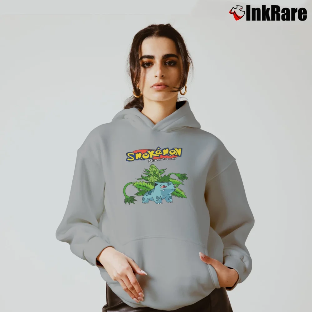 Women’s Smokemon Bulbasaur Weed Pokemon Stoner Cozy Hoodie in sport grey | Warm, Structured, Stylish