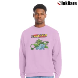 Men’s Smokemon Bulbasaur Weed Pokemon Stoner Crewneck Sweatshirt in light pink | Cozy Fabric, Clean Style