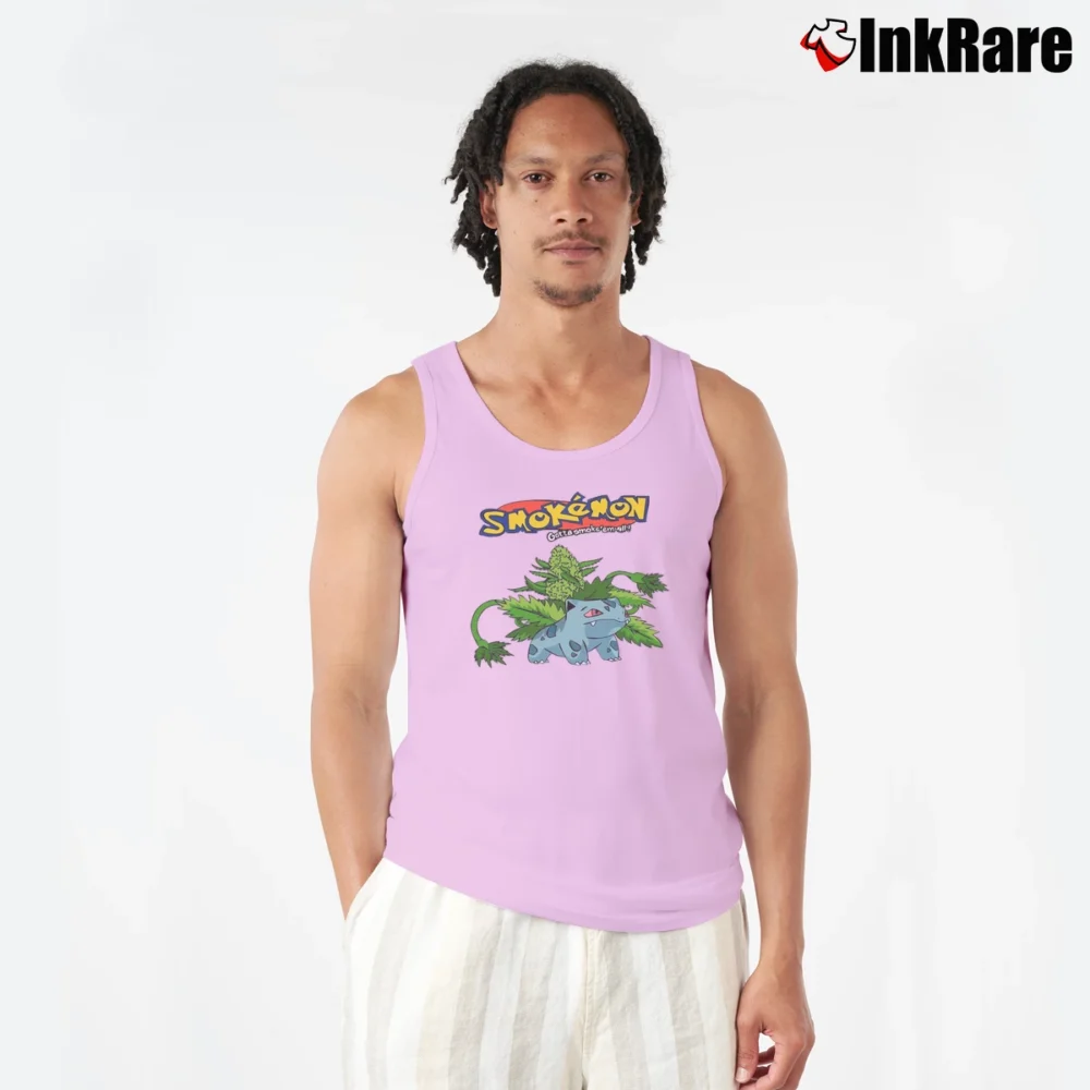 Men’s Smokemon Bulbasaur Weed Pokemon Stoner Tank Top in light pink | Breathable, Active-Friendly Design