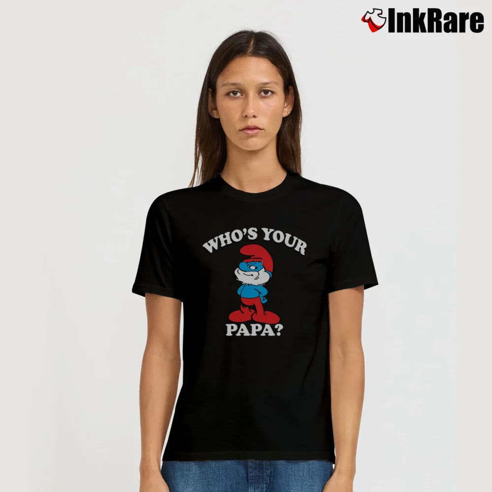 Women’s Smurfs Papa Smurf Who's Your Papa Signature T-Shirt in black | Soft, Flattering Fit