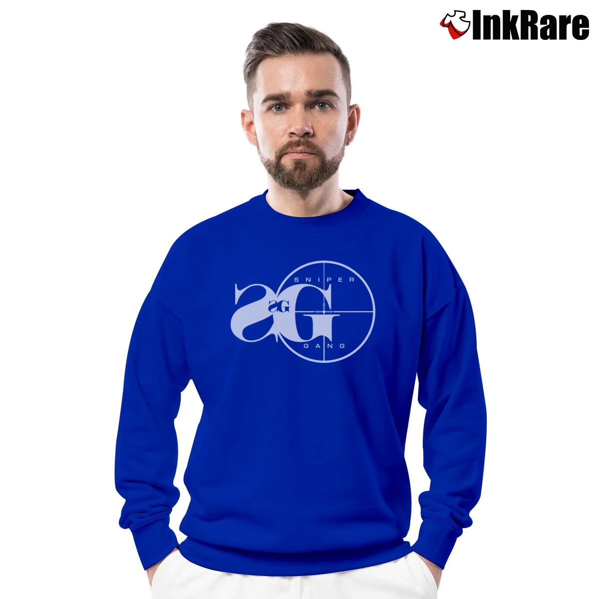 Men’s Sniper Gang Logo Graphic Crewneck Sweatshirt in royal blue | Cozy Fabric, Clean Style