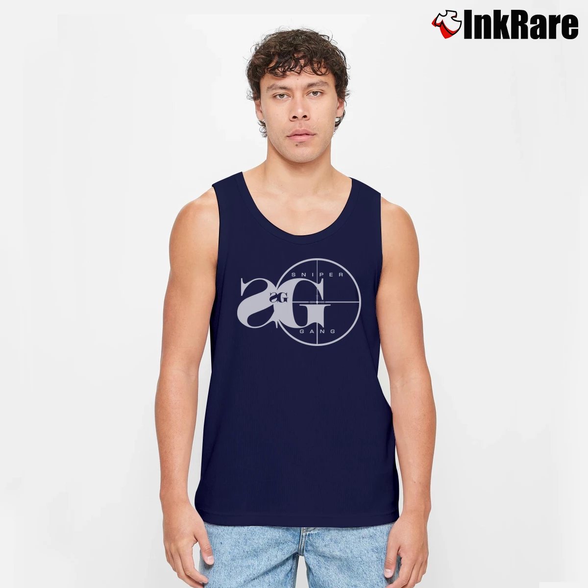Men’s Sniper Gang Logo Graphic Tank Top in navy | Breathable, Active-Friendly Design