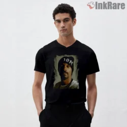 Snoop Dogg Beanie Portrait Street Art Shirt on black v-neck shirt for men graphic tee