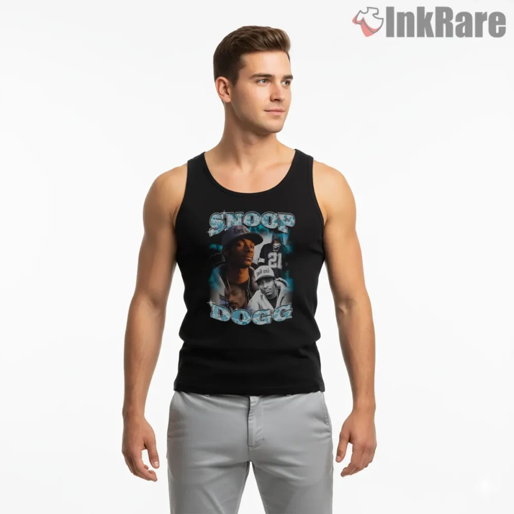 Snoop Dogg Black And Blue Collage Shirt on black tank top for men graphic tee